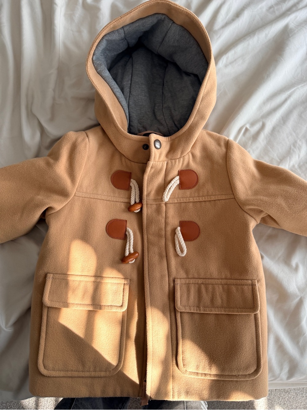 Cat & Jack Camel Hooded Pea Coat with Toggle Details